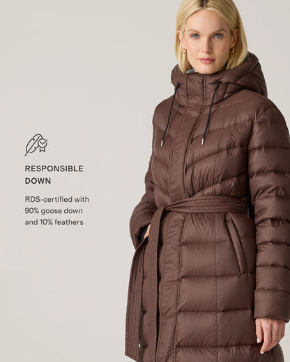 Responsible Down Belted Puffer Maxi Coat - XS / Morel Grey