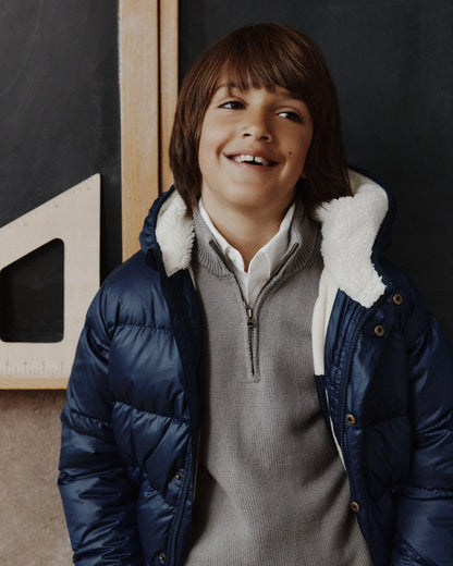 Boys 100% Organic Cotton Quarter-Zip Sweater - 6 / Navy