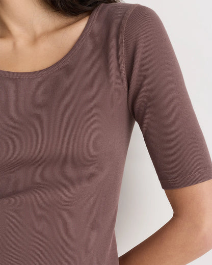 Organic Cotton Micro-Rib Elbow Sleeve Tee - XS / Moonstone Blue