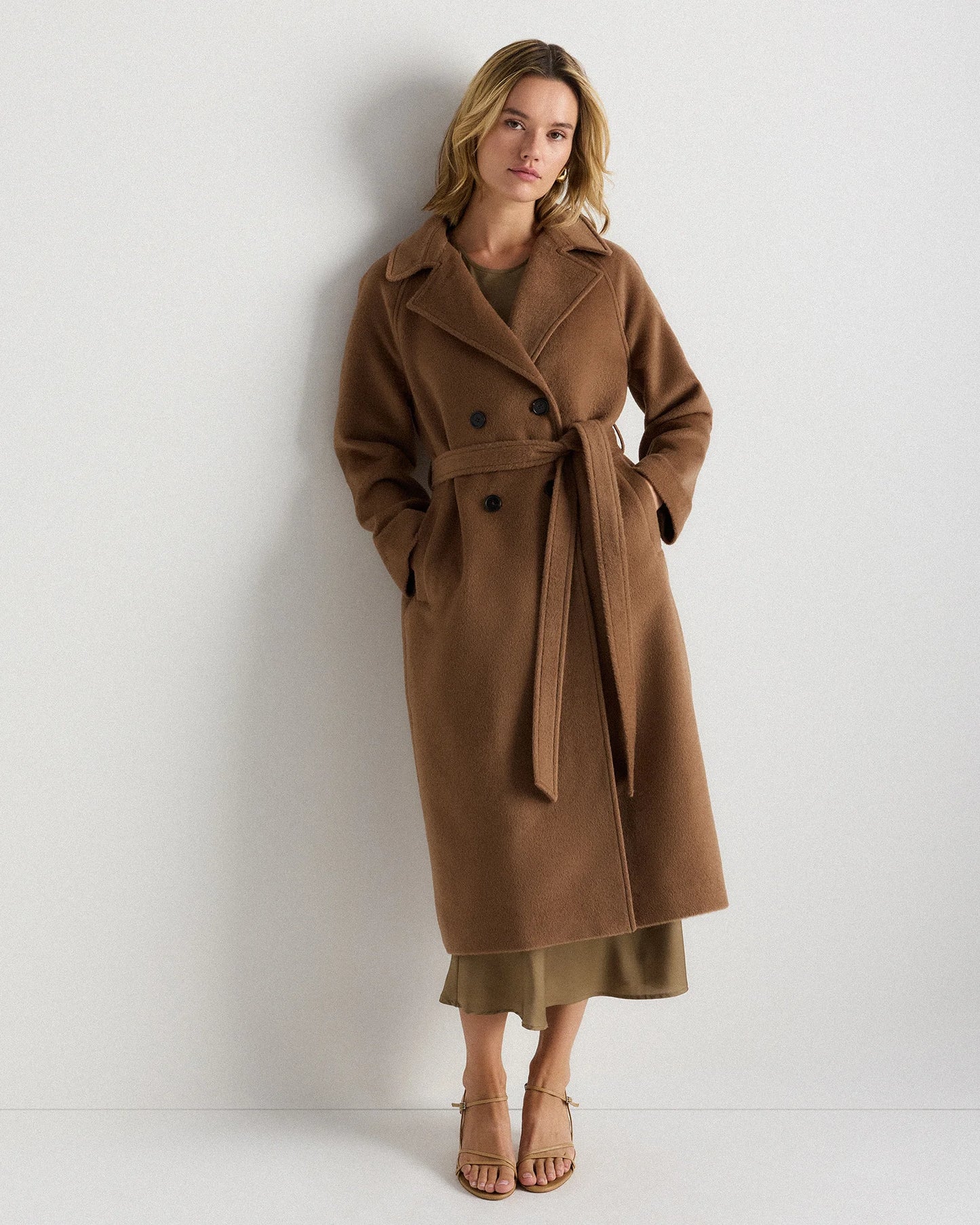 Camel Hair Double-Breasted Long Wrap Coat - XS / Vicuna