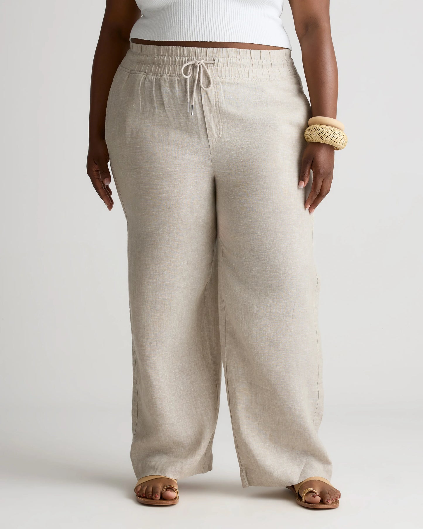 100% European Linen Wide Leg Pants - 1X / Black