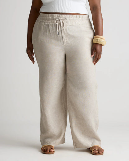 100% European Linen Wide Leg Pants - 1X / Black