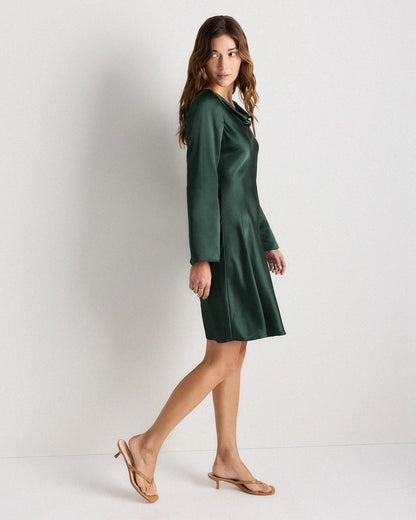 100% Washable Silk Long Sleeve Mini Dress - XS / Wine Tasting Red