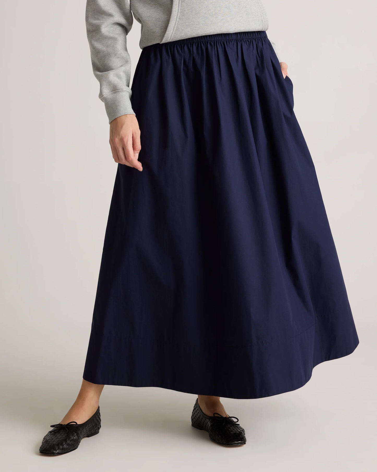 100% Organic Cotton Poplin A-line Maxi Skirt - XS / Black