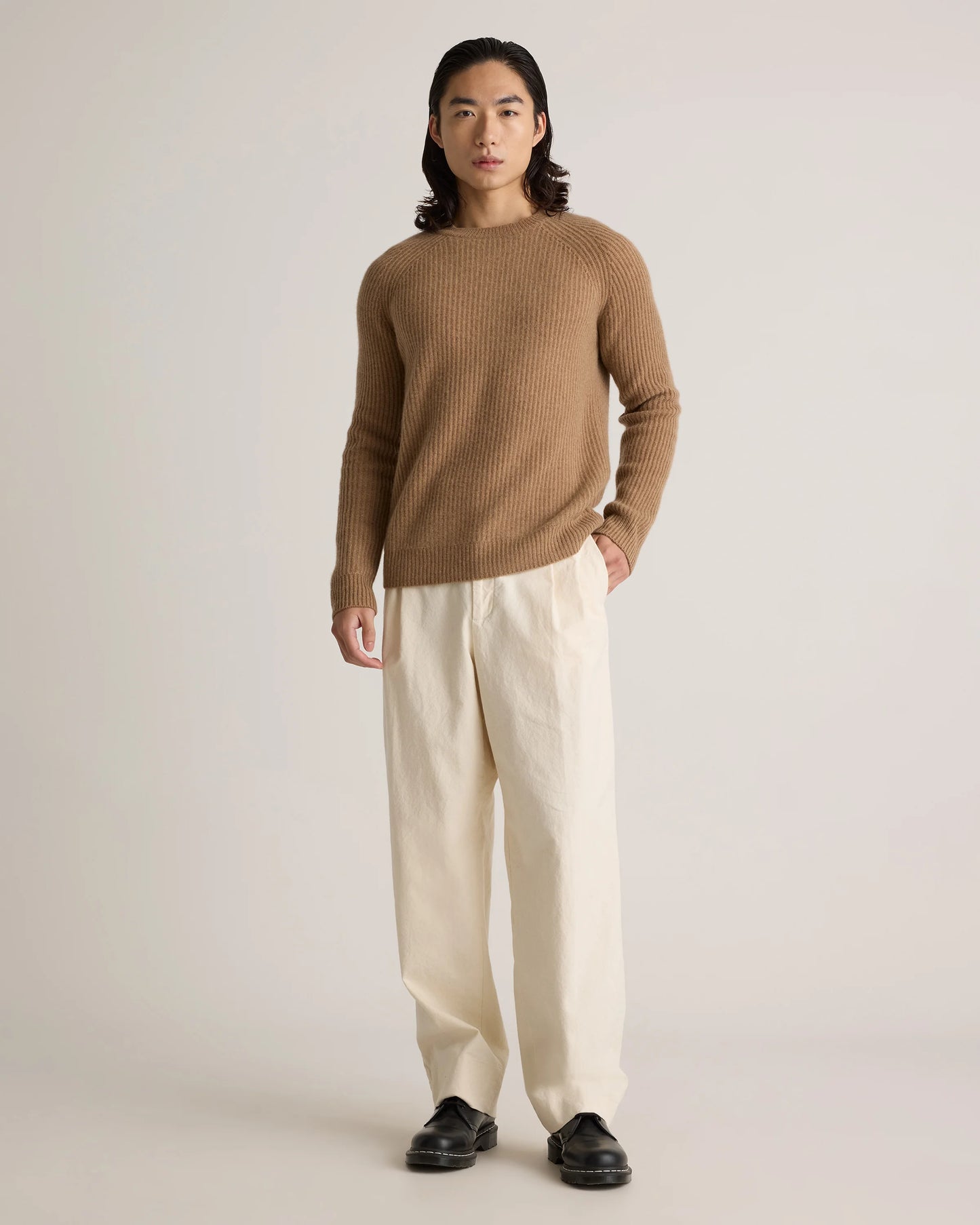 Mongolian Cashmere Fisherman Crewneck Sweater - S / Navy Marl