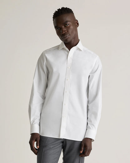 Organic Cotton Stretch Poplin Dress Shirt - S / White/Navy Minigrid