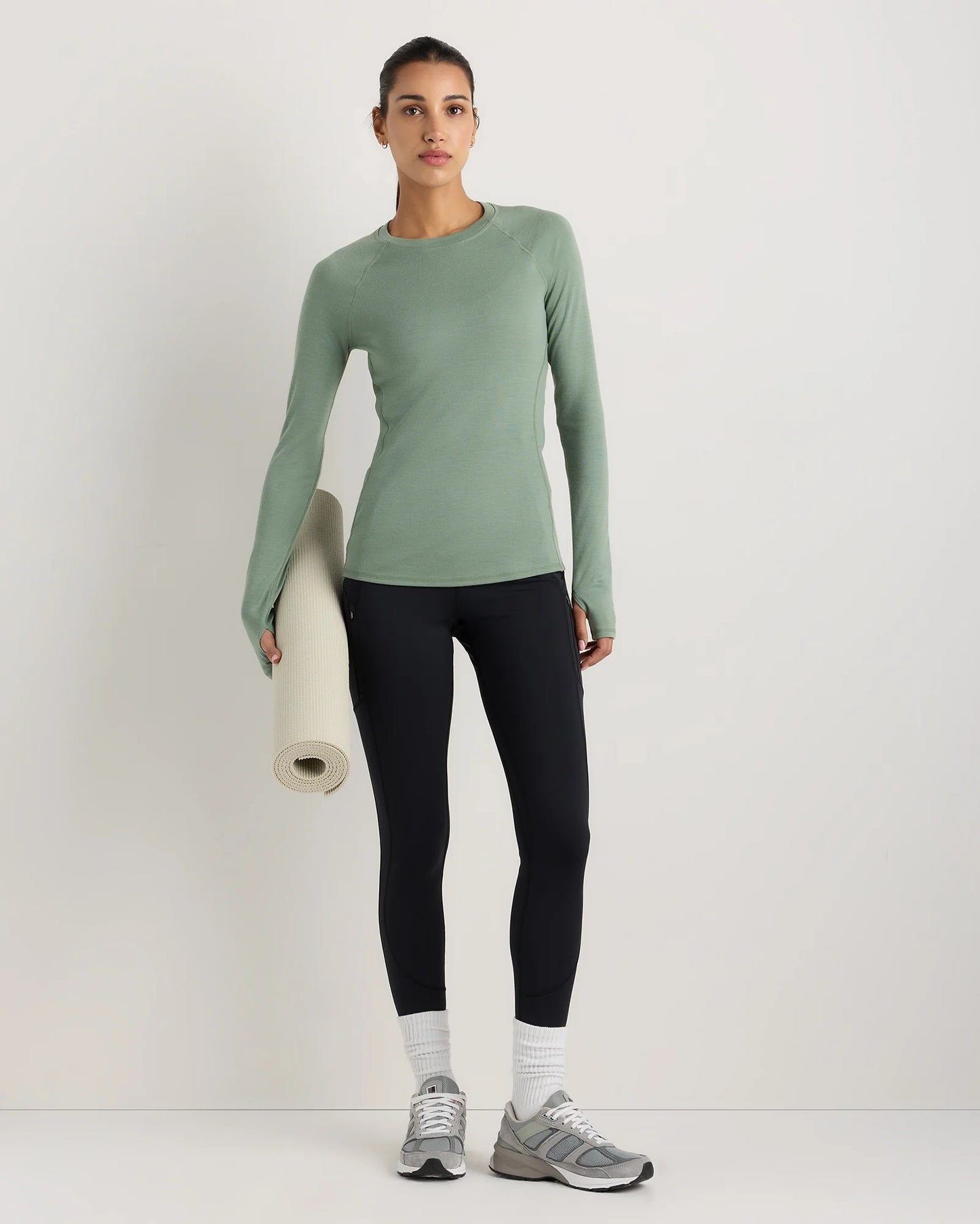 100% Merino Wool Cold Weather Base Layer Crew - XS / Sea Spray Green