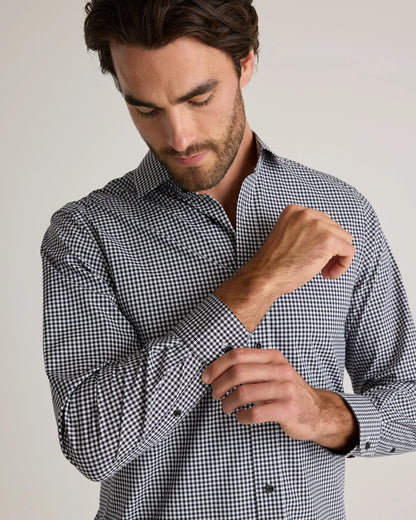 Organic Cotton Stretch Poplin Dress Shirt - S / White/Navy Minigrid