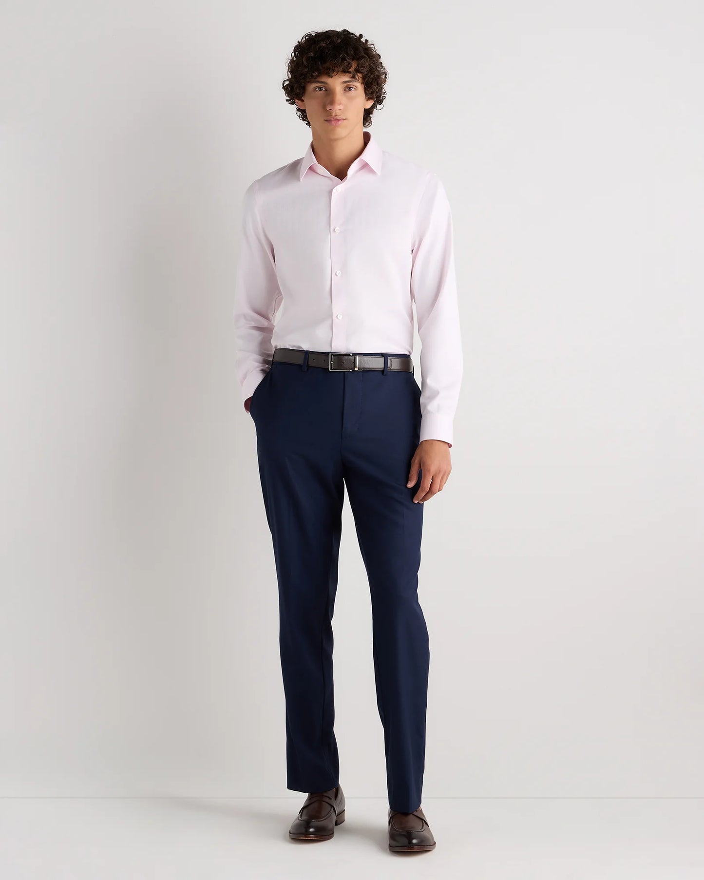 Supima Cotton Herringbone Dress Shirt - S / Blue Stripe