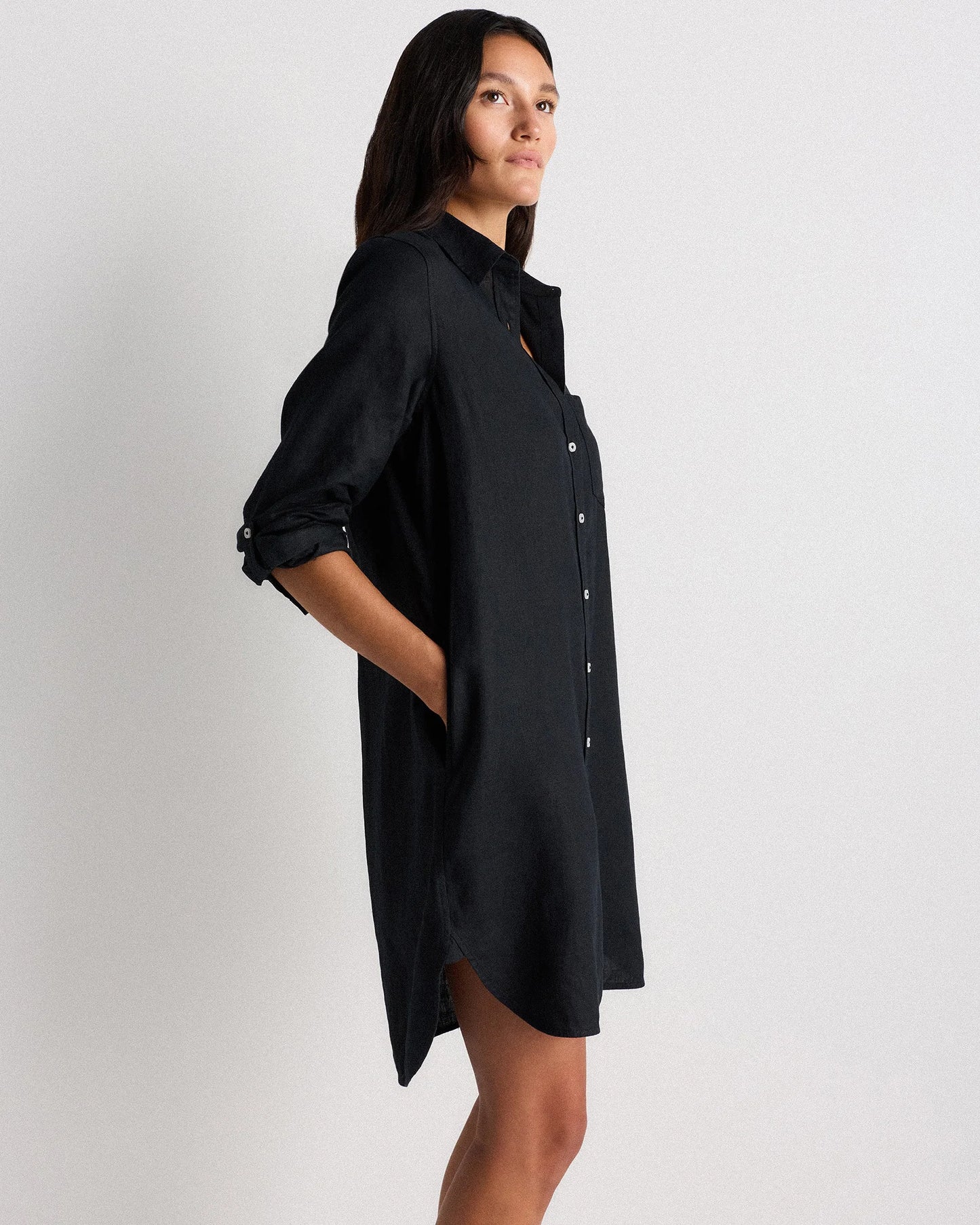 100% European Linen Shirt Dress - XS / Sky Blue Mariner Stripe