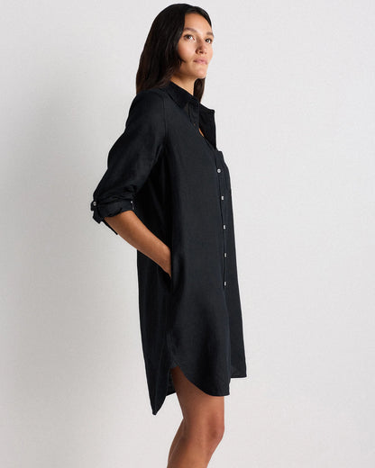 100% European Linen Shirt Dress - XS / Sky Blue Mariner Stripe