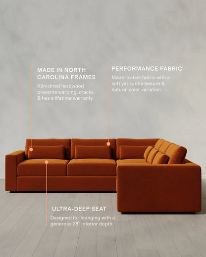 Ashford Deep Seat L Sectional in Performance Velvet - 119x119 / Taupe