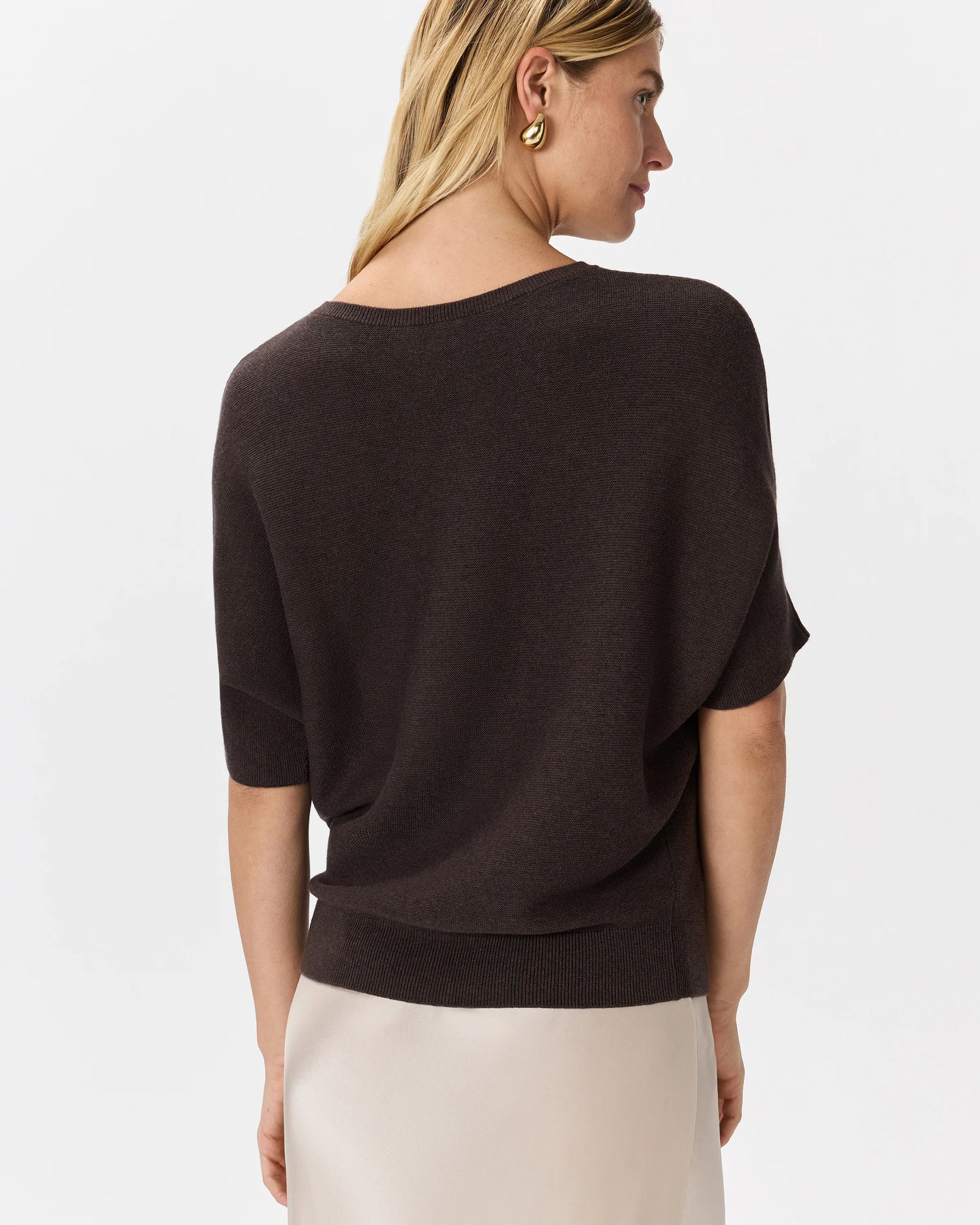 Lightweight Cotton Cashmere Link-Stitch Dolman Sweater - XS / Sugar Stone