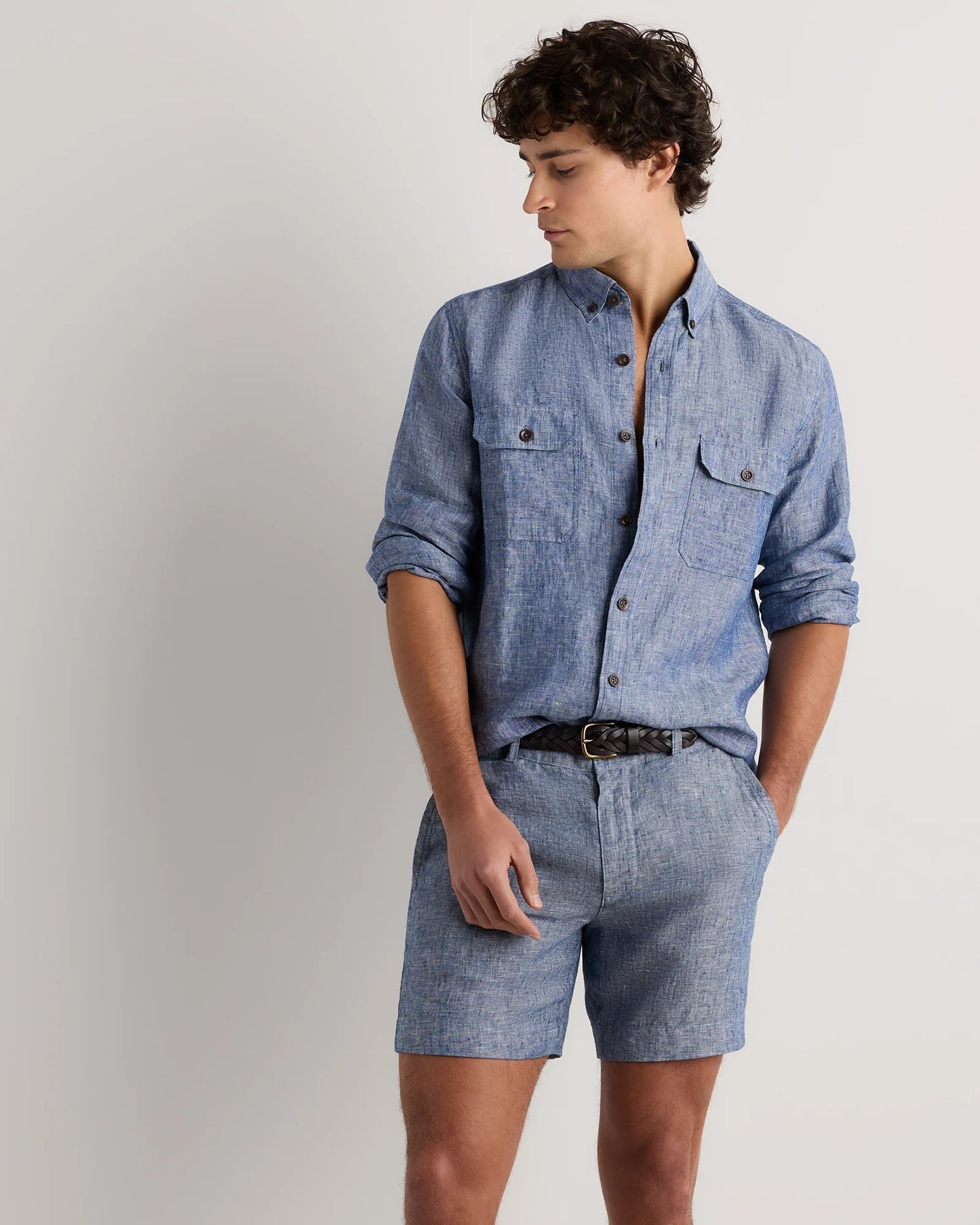 100% European Linen Trouser Shorts - 7" - S / Bayberry Olive