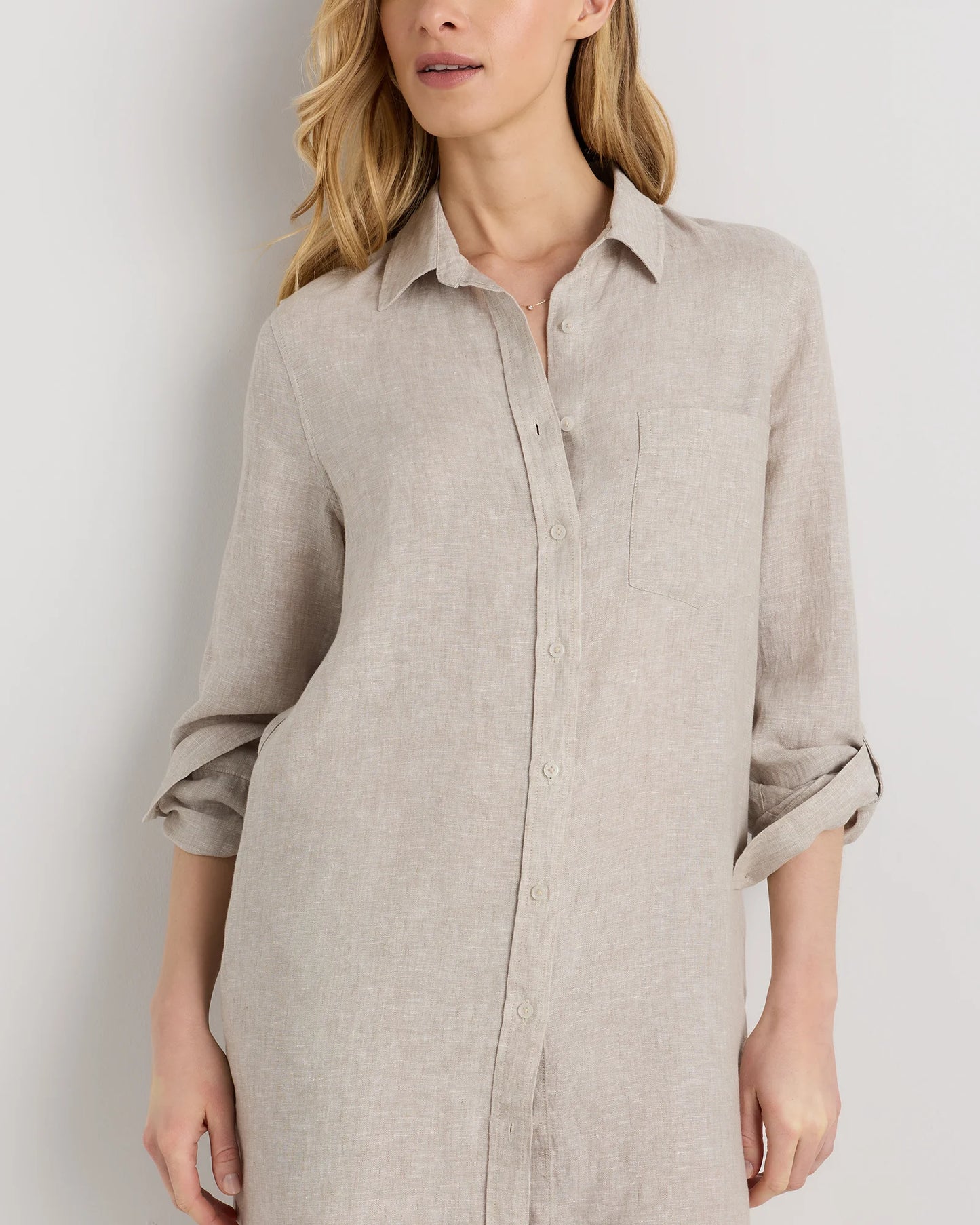100% European Linen Shirt Dress - XS / Sky Blue Mariner Stripe