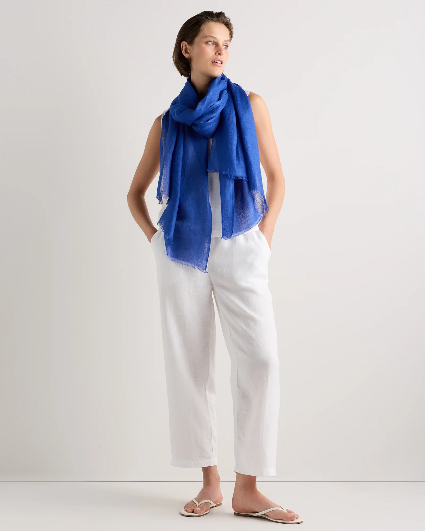 100% European Linen Scarf - One Size / Porcelain Blue