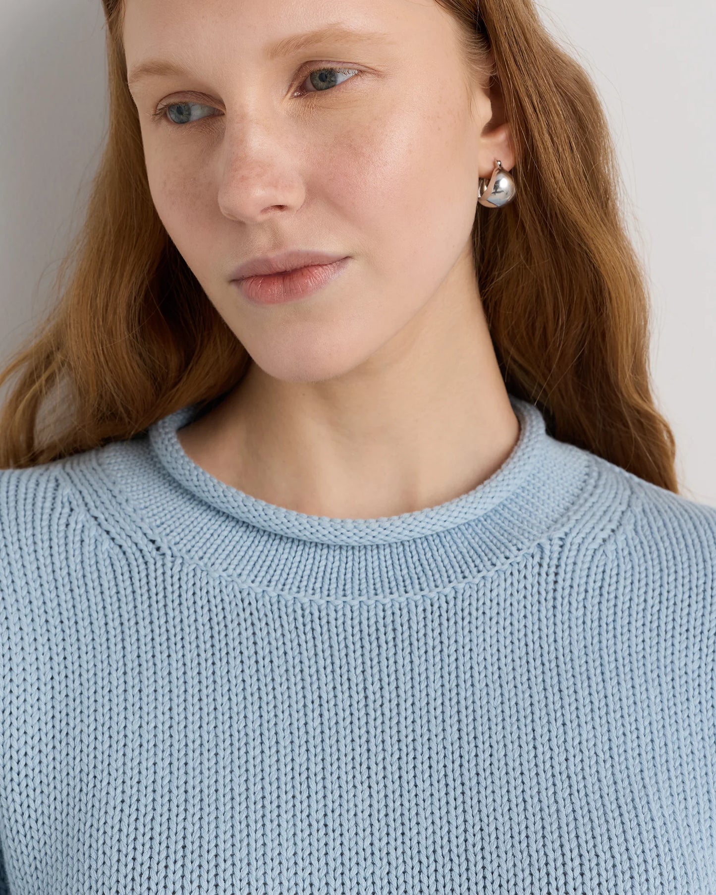 100% Organic Cotton Roll Neck Sweater - XS / Cornflower Mini Stripe