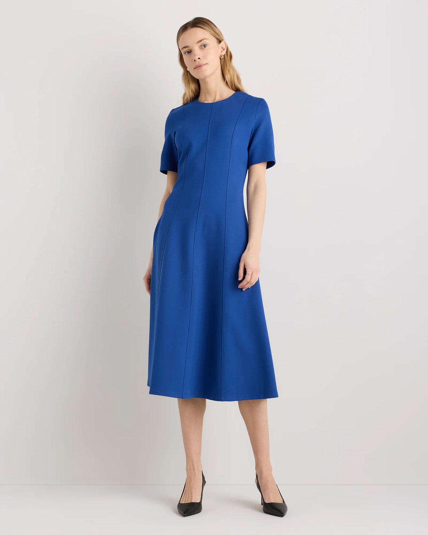 Ultra-Stretch Ponte Short Sleeve Midi Dress - XS / Ruby Red