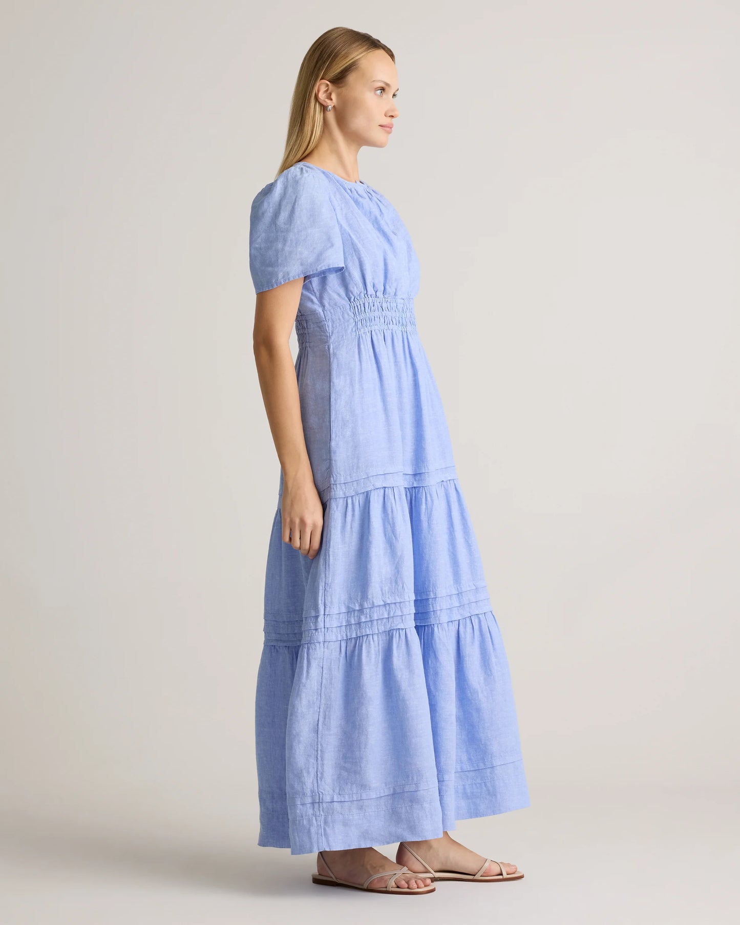 100% European Linen Tiered Maxi Dress - XS / Deep Navy