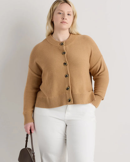 100% Organic Cotton Cropped Cardigan - 1X / Speckled Beige
