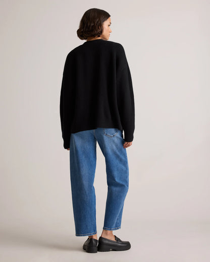 Mongolian Cashmere Fisherman Boxy Cropped Cardigan Sweater - XS / Faded Denim