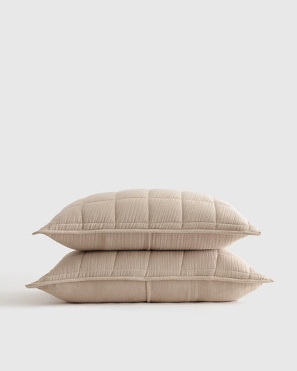 Organic Cotton Gauze Box Quilt Sham Set - Standard / Mineral