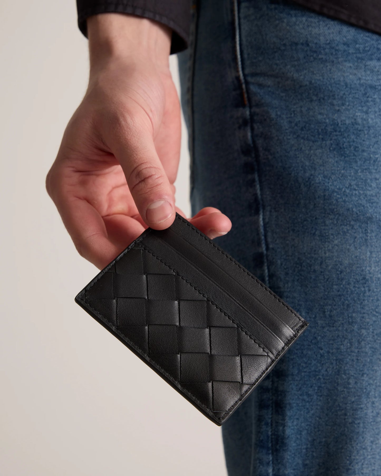 Italian Handwoven Leather Small Card Case - One Size / Cognac