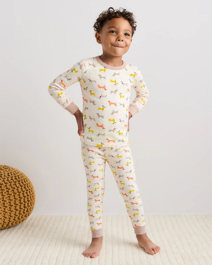 100% Organic Cotton Long Sleeve and Pant Pajama Set - 2T / Navy Stripe