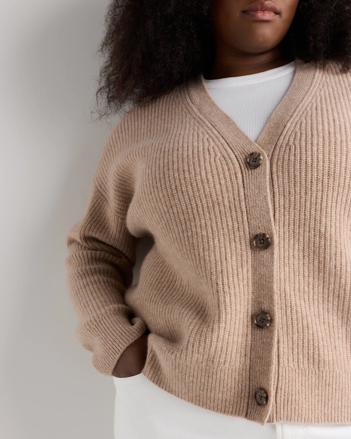 Mongolian Cashmere Fisherman Boxy Cropped Cardigan Sweater - 1X / Black