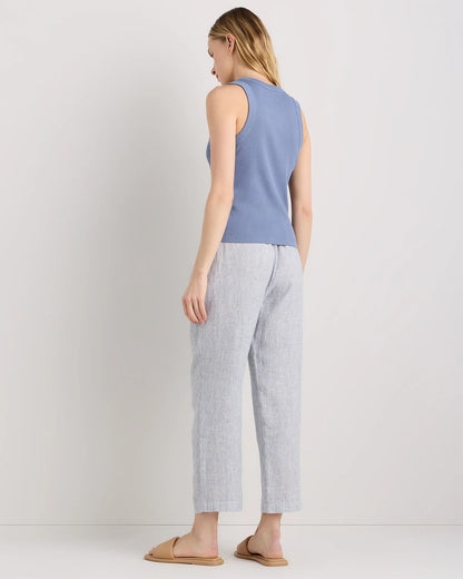 100% European Linen Tapered Ankle Pants - XS / Blue Pinstripe