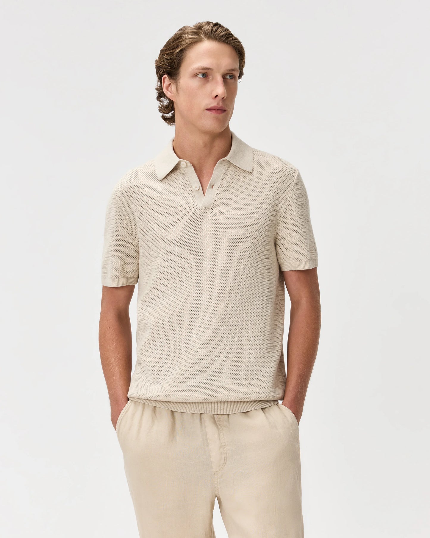 100% Organic Cotton Mesh-Stitch Sweater Polo - XS / Charcoal