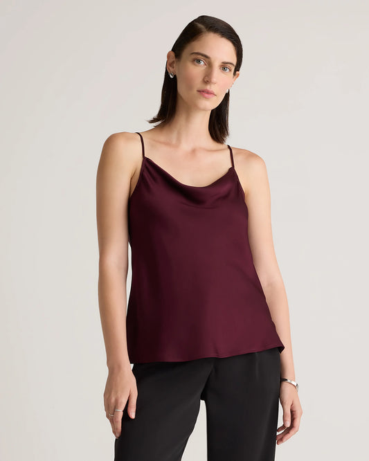 Washable Stretch Silk Cowl Neck Cami - XS / Wine Tasting Red