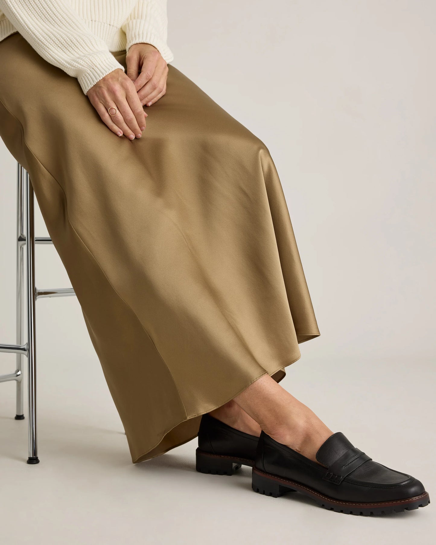 100% Washable Silk Maxi Skirt - XS / Champagne