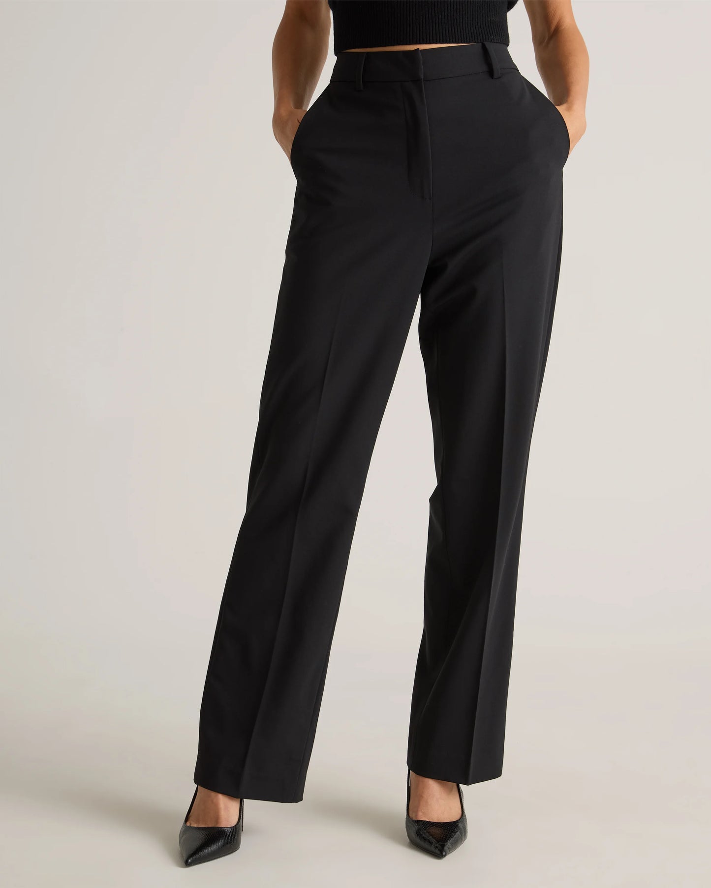 Italian Wool Straight Leg Pants - 0 / Black