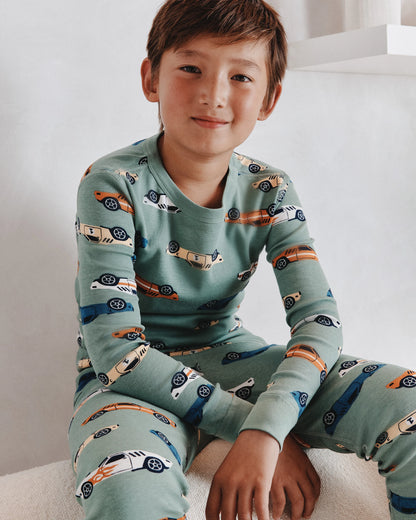 100% Organic Cotton Long Sleeve and Pant Pajama Set - 6 / Navy Stripe