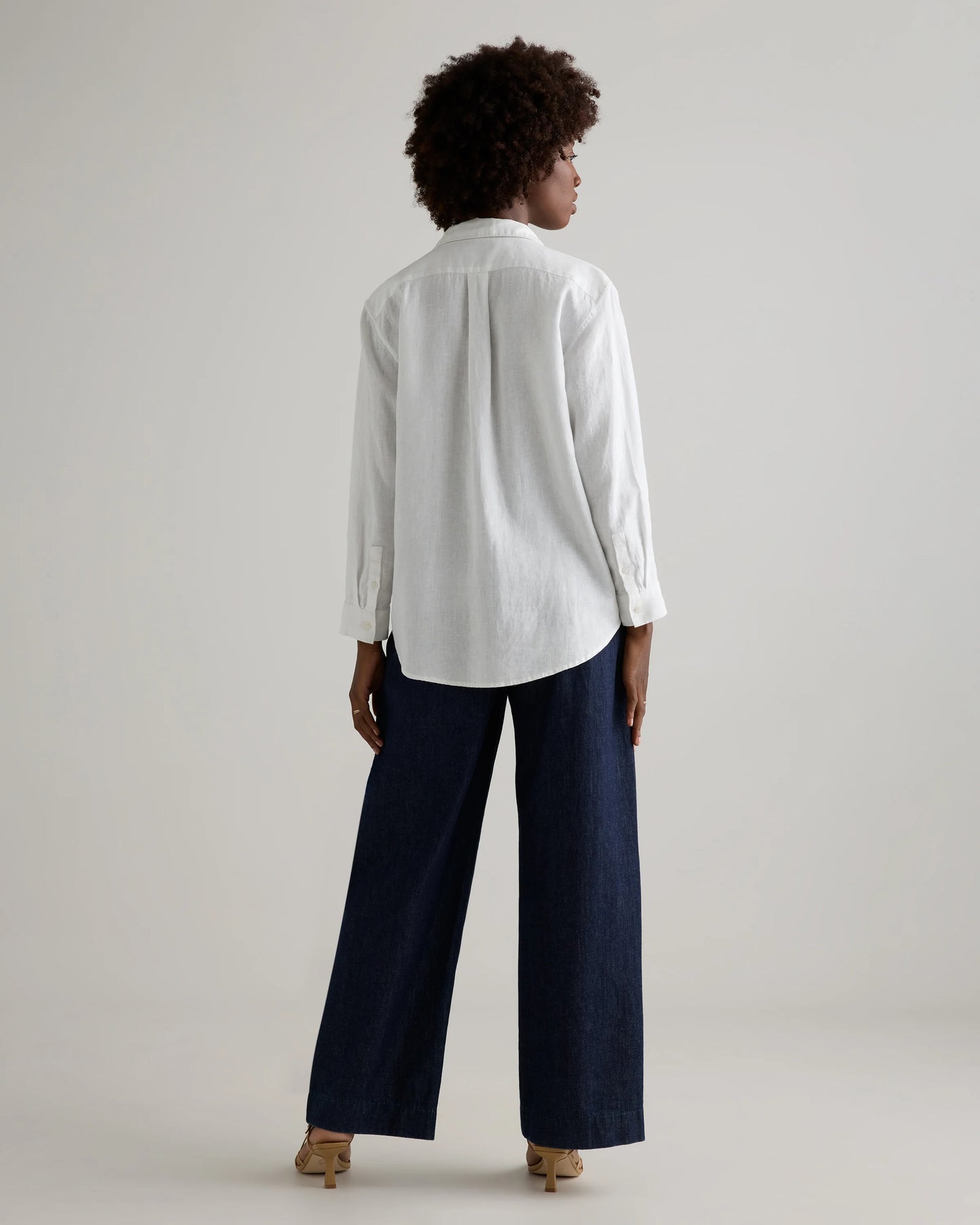 100% European Linen Long Sleeve Shirt - XS / Blue Pinstripe