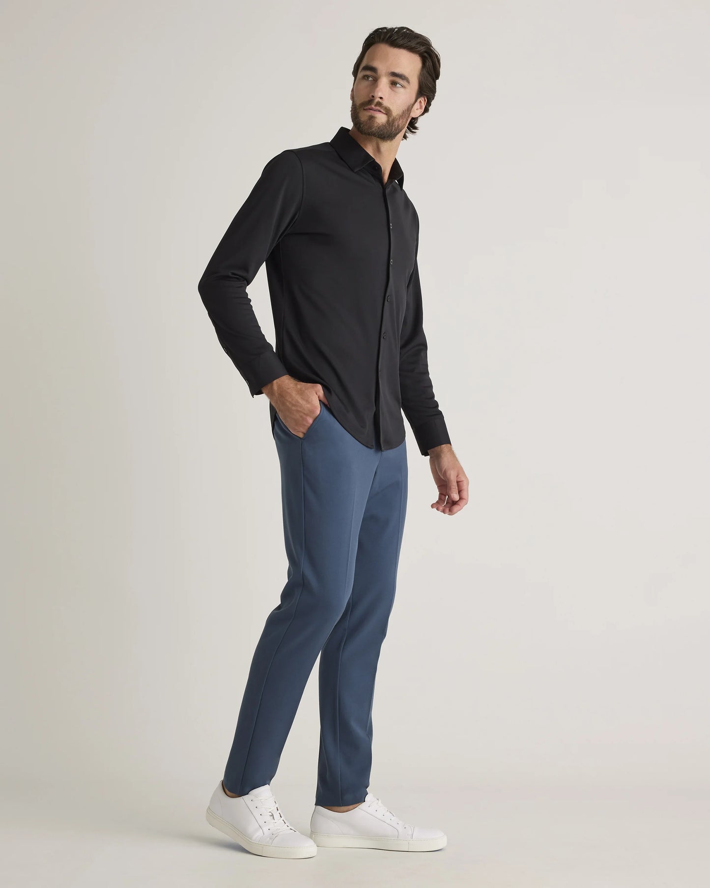 Commuter Stretch Pique Long Sleeve Button Down - XS / Dark Coal