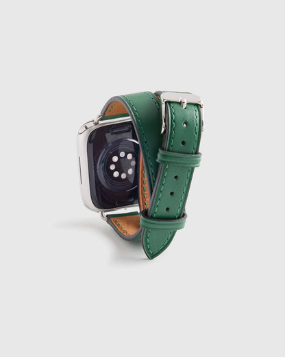 Leather Double Wrap Smartwatch Band - 38mm - 42mm / Dark Green