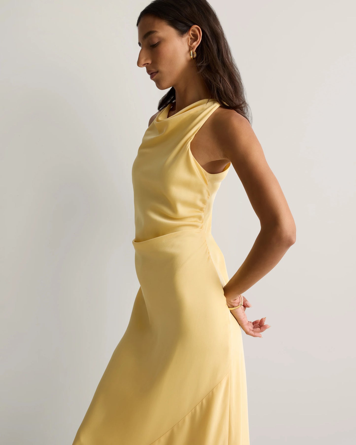 Washable Stretch Silk High Neck Midi Dress - XS / Vintage Navy Roses