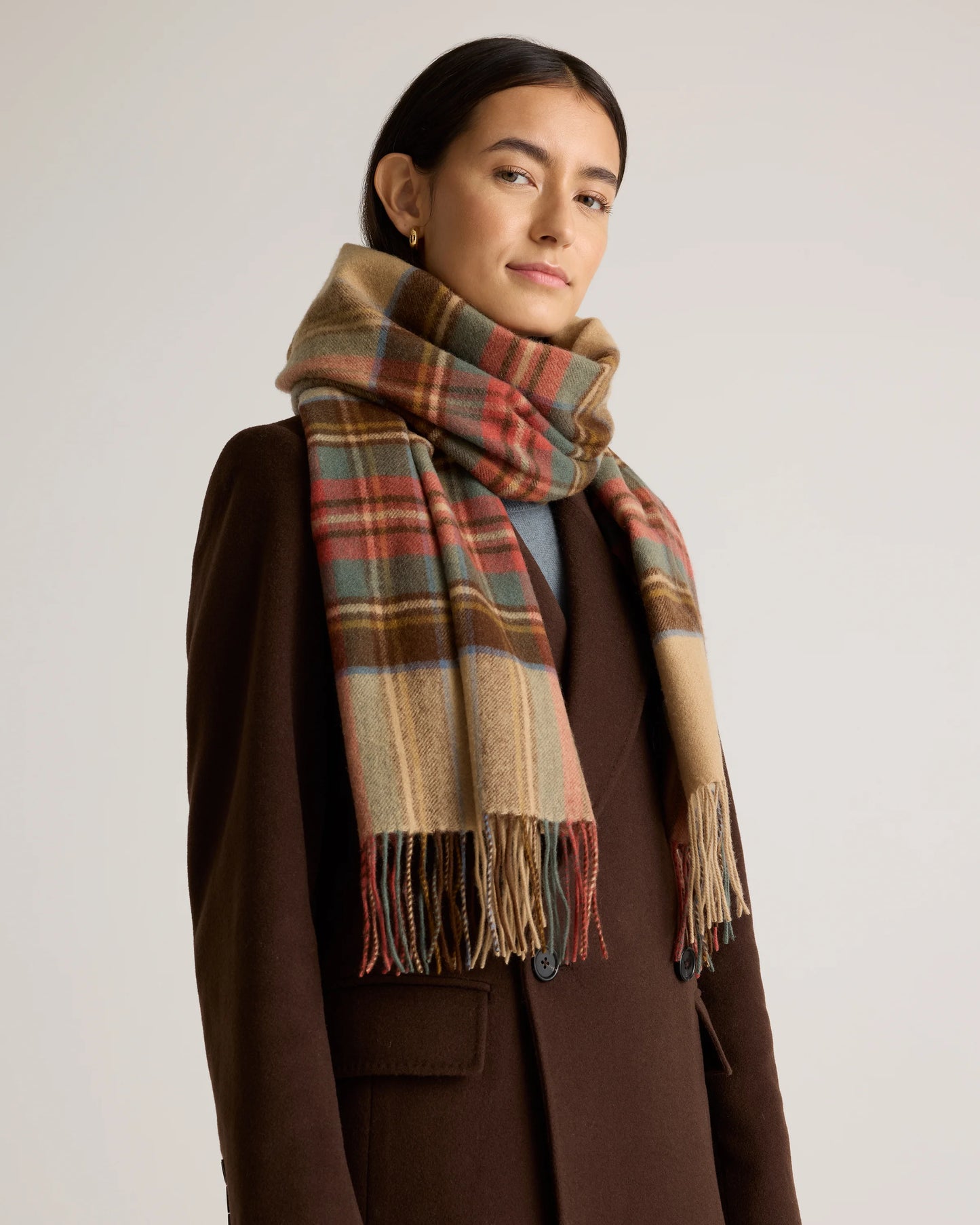 Mongolian Cashmere Tartan Scarf - One Size / Neutral Tartan