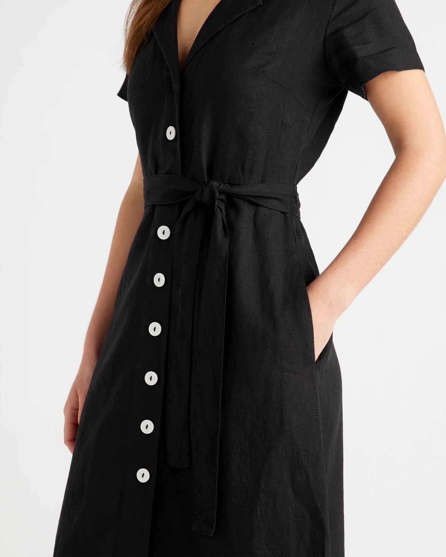 100% European Linen Button Front Dress - XS / Sky Blue Mariner Stripe
