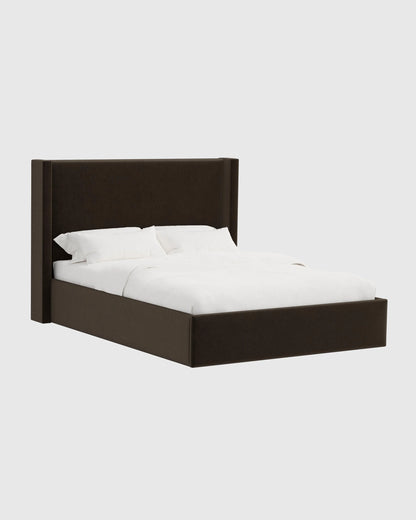 Wingback Bed in Performance Velvet - Full / Walnut
