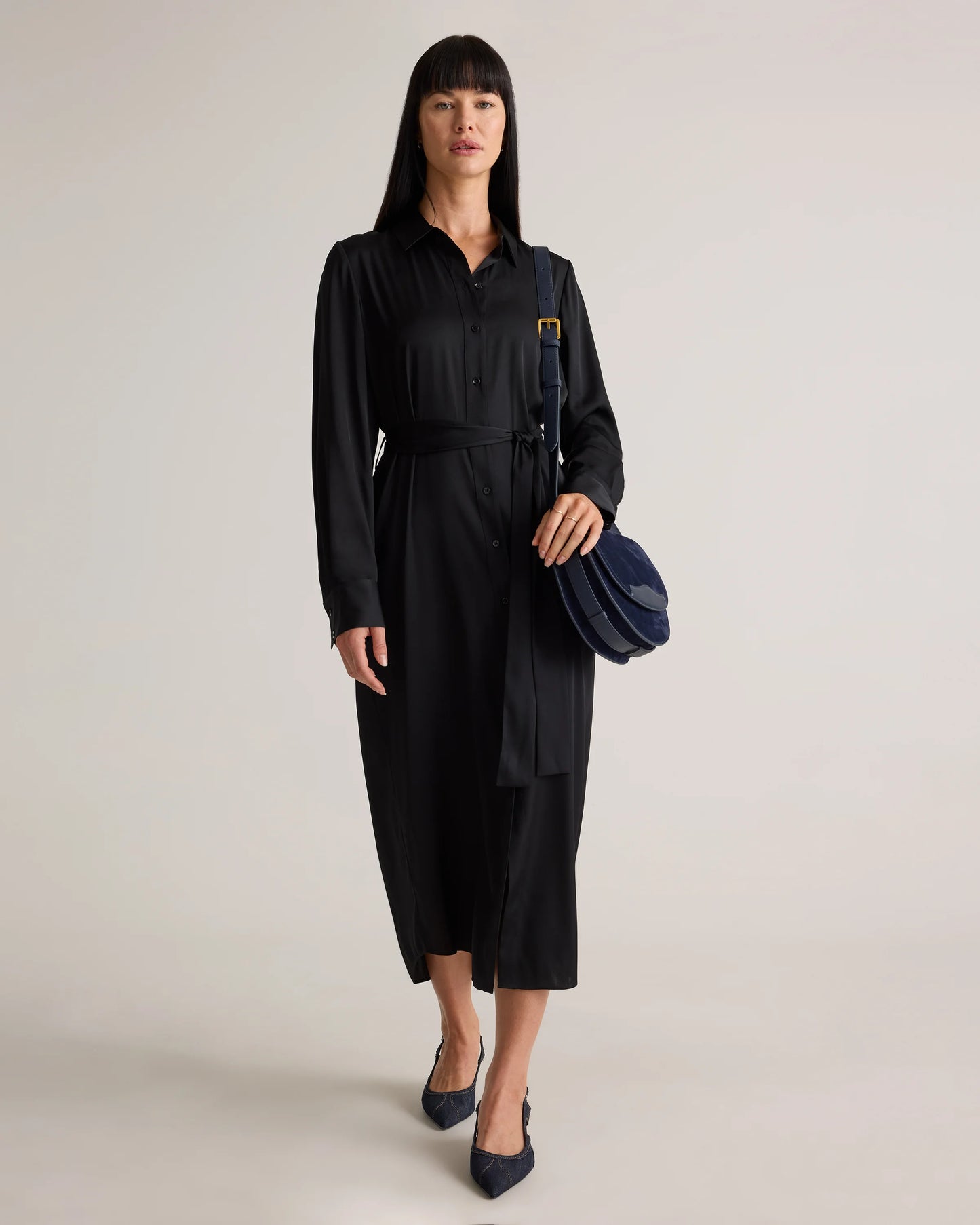 Washable Stretch Silk Maxi Shirt Dress - XS / Moonstone Blue