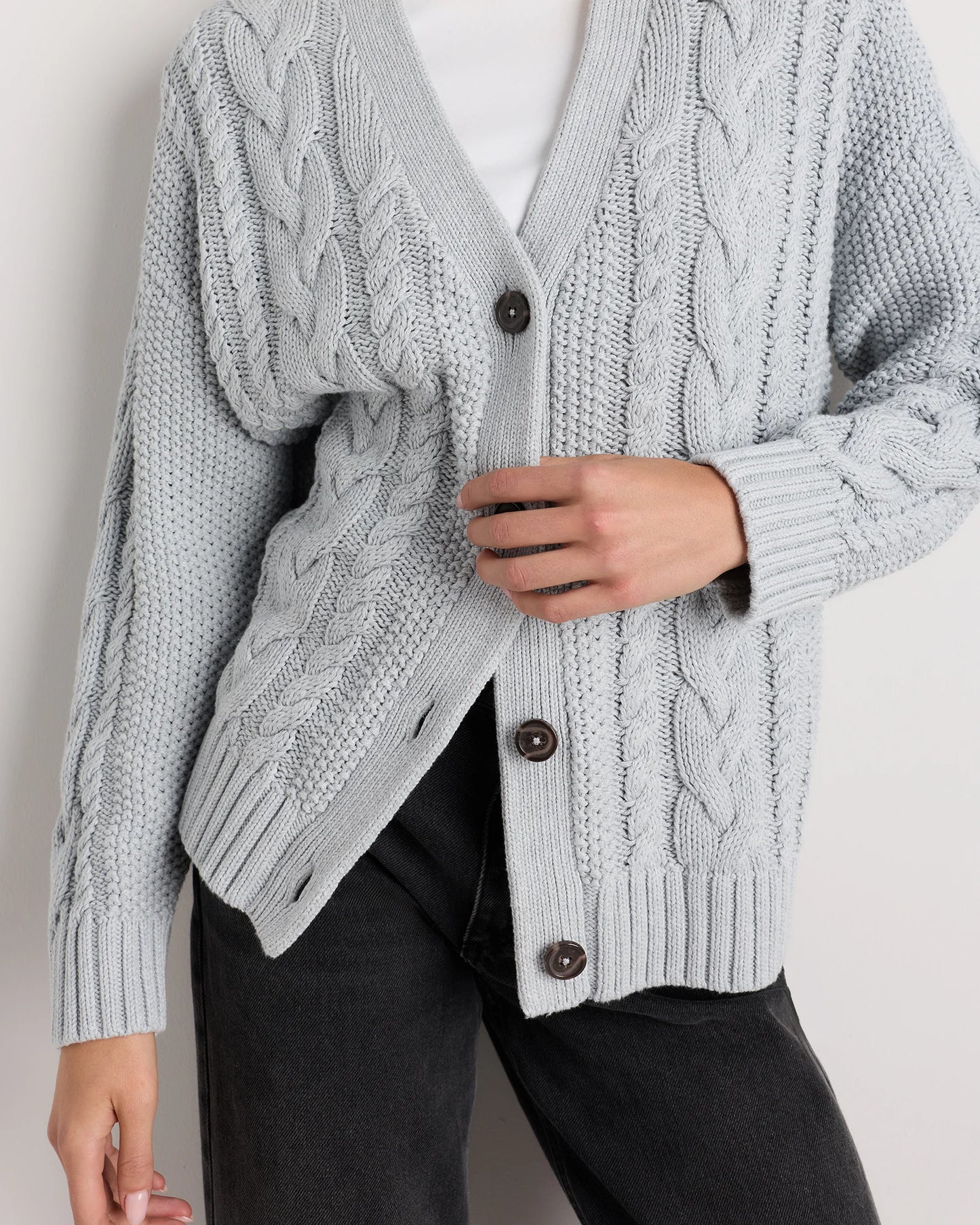 100% Organic Cotton Oversized Cable Cardigan - XS / Heather Brown