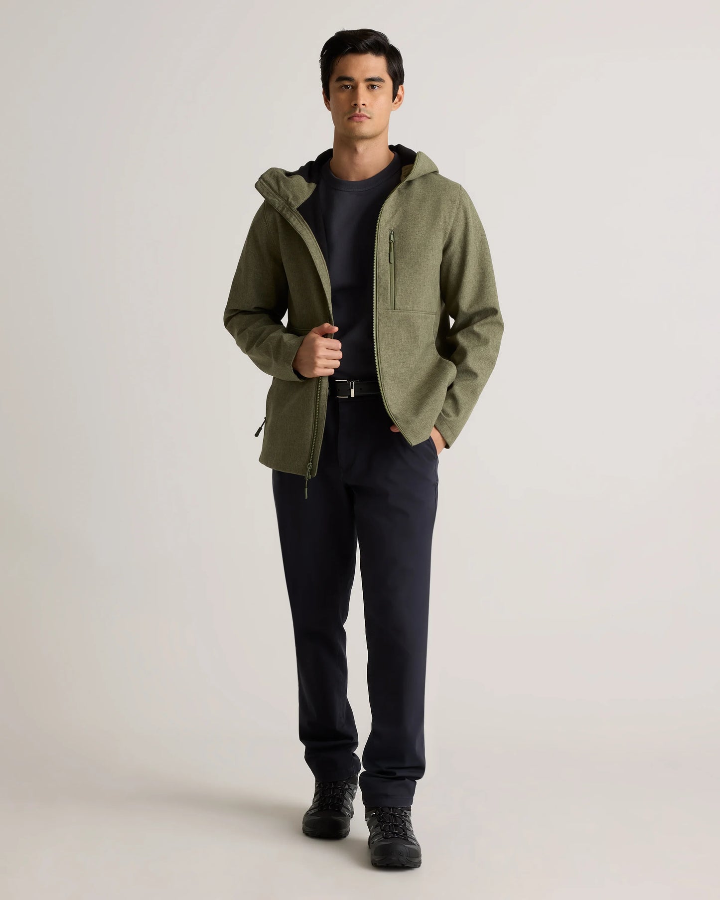Softshell Fleece-Lined Full-Zip Hooded Jacket - XS / Heather Shady Charcoal