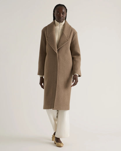 100% Merino Wool Shawl Collar Long Coat - XS / Heather Bone