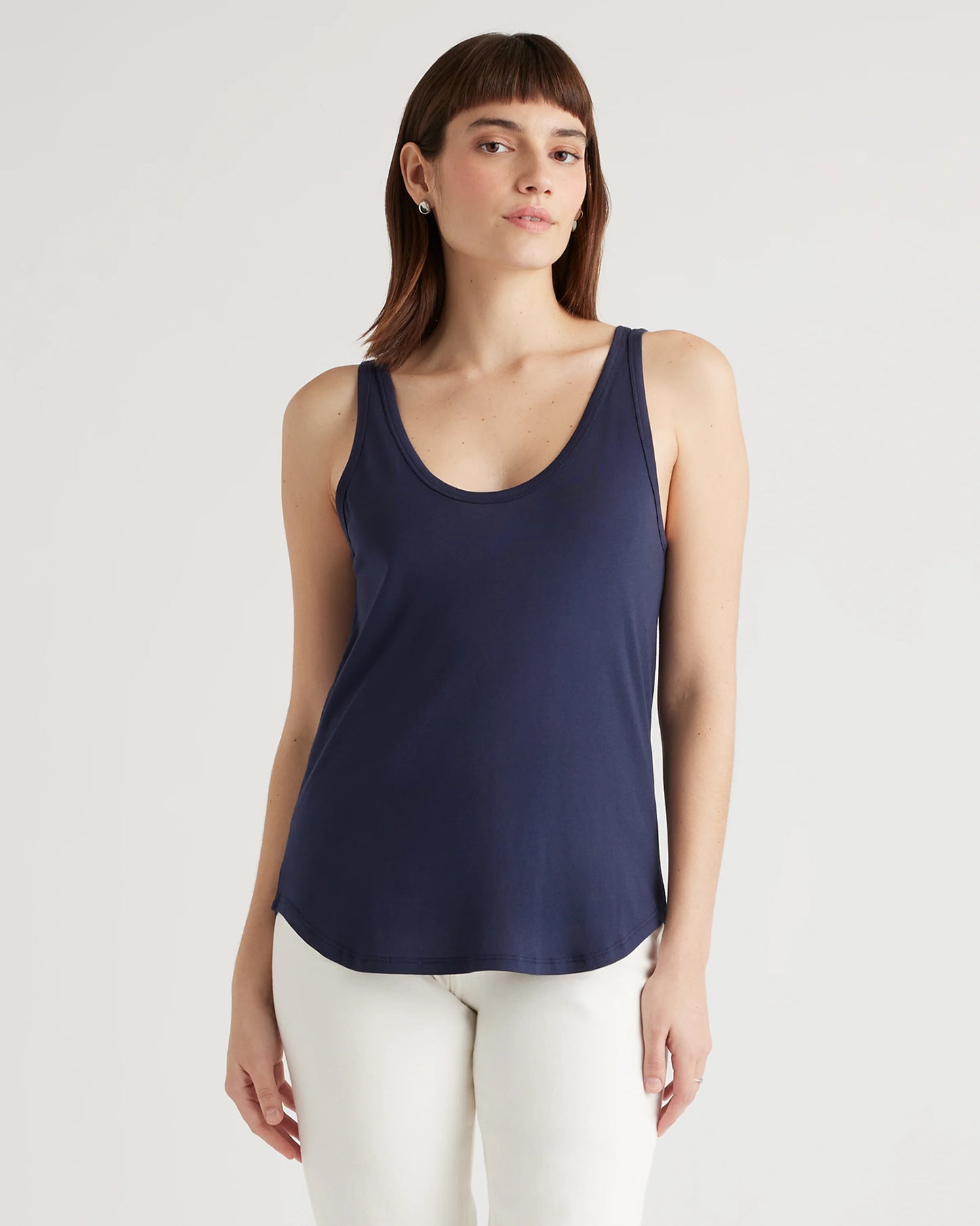 Cotton Modal Double Scoop Neck Tank - XS / Navy