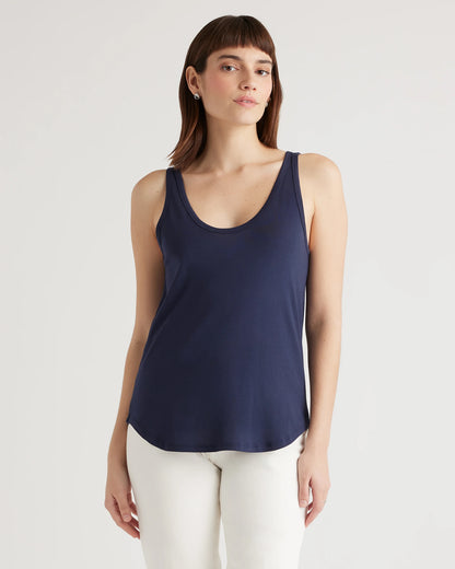 Cotton Modal Double Scoop Neck Tank - XS / Navy