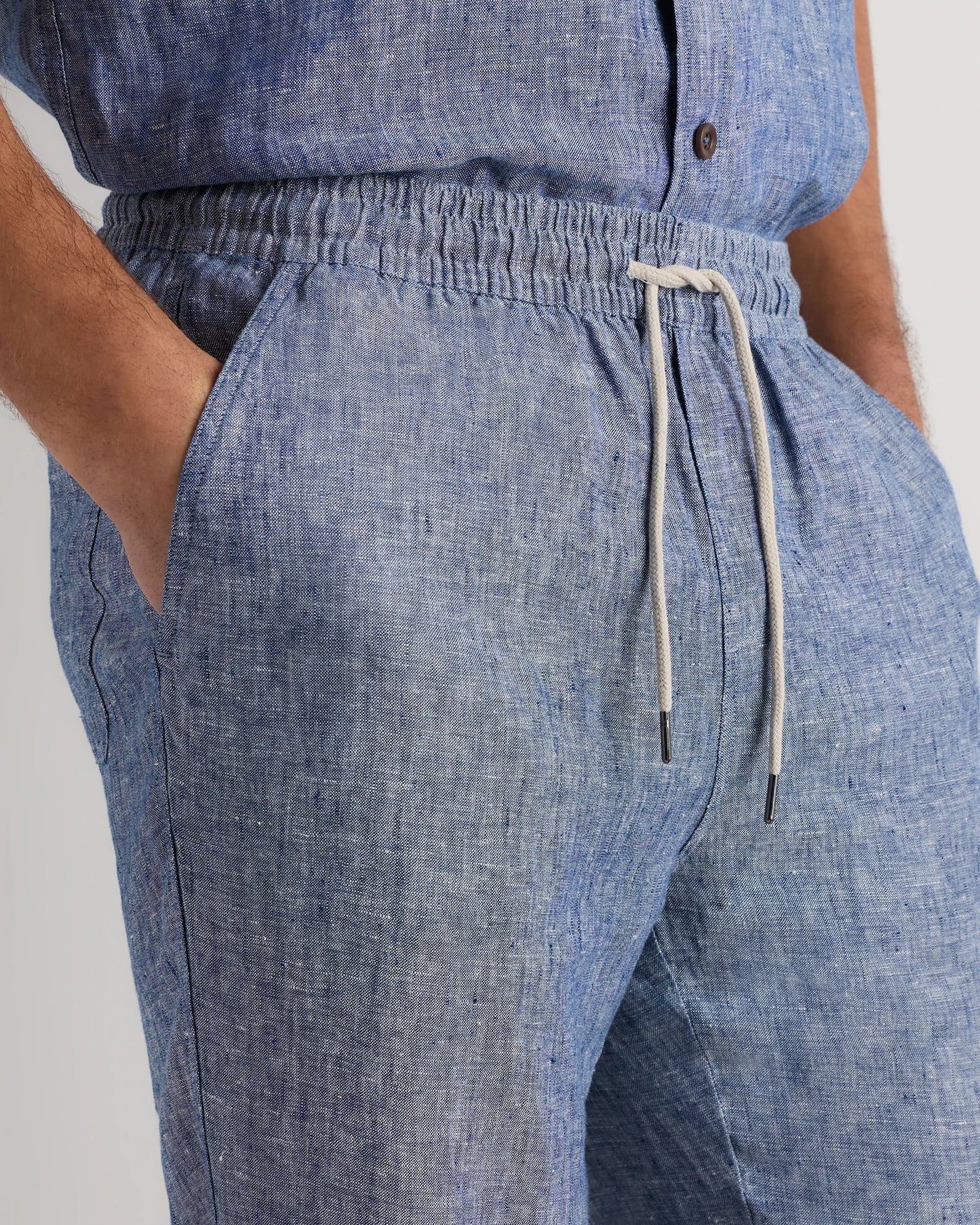 100% European Linen Drawstring Beach Pants - XS / Taupe Brown Chambray