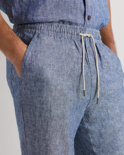 100% European Linen Drawstring Beach Pants - XS / Taupe Brown Chambray